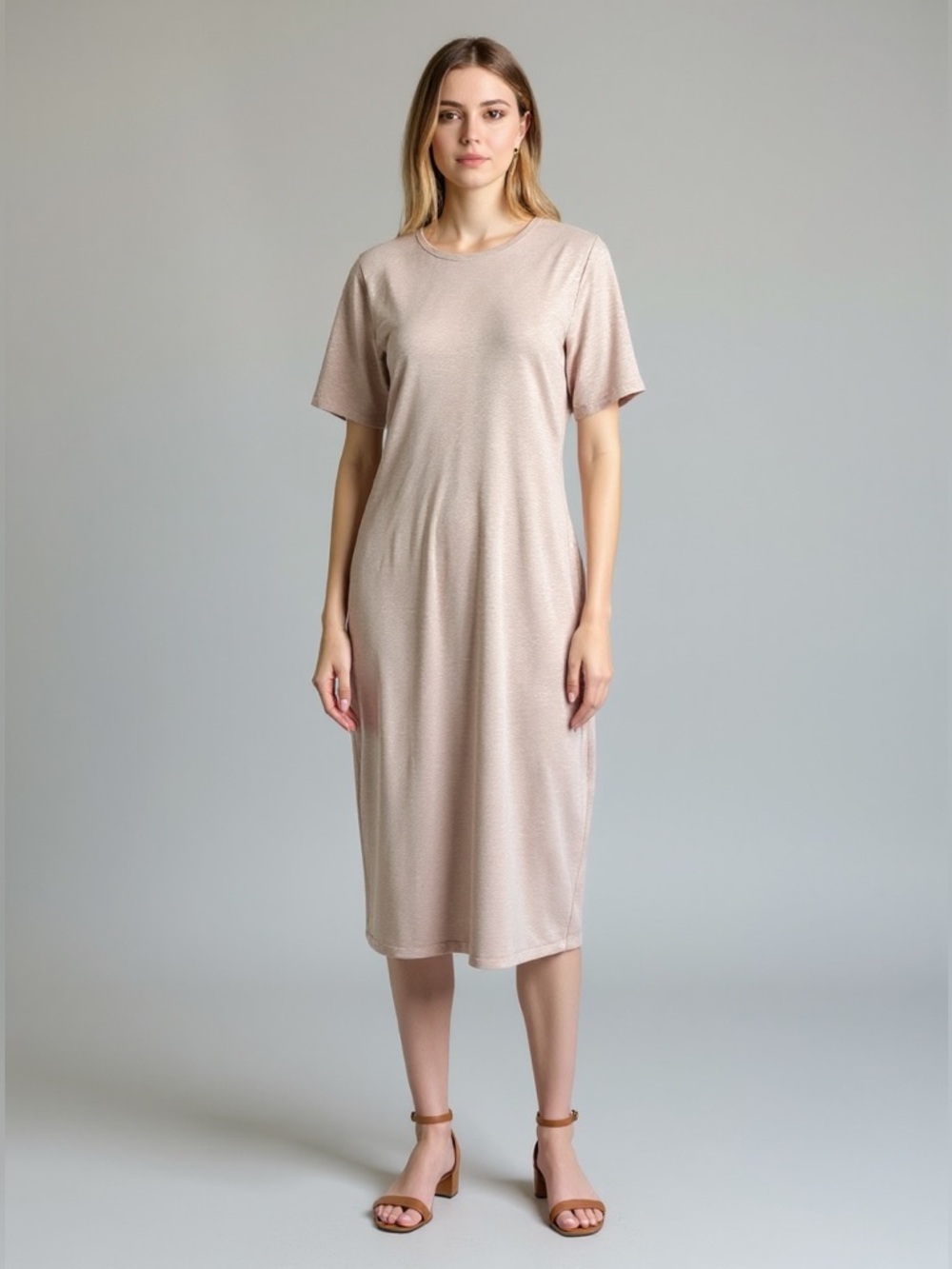 Able Classic Crewneck Midi Tee Dress in Light Mauve